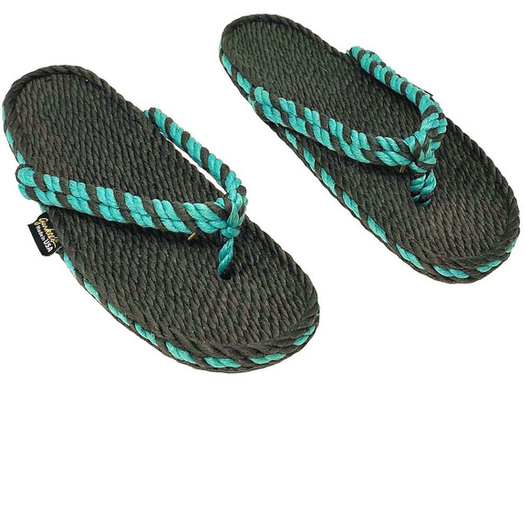 GURKEES Handmade Hemp Vegan Rope Flip Flop Summer Blue & Black Sandals - Picture 2 of 5